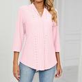 Women's Shirt Blouse Plain Casual Deep Pink Black White 3/4 Length Sleeve Basic V Neck Regular Fit