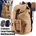 Men's Backpack School Bag Bookbag Drawstring Bag Commuter Backpack School Outdoor Camping Hiking Solid Color Canvas Large Capacity Waterproof Zipper S109# black S109#khaki S109#grey