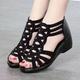 Women's Sandals Wedge Sandals Gladiator Sandals Roman Sandals Sparkly Sandals Outdoor Daily Beach Solid Color Summer Wedge Heel Peep Toe Elegant Classic Casual Faux Leather Zipper Black Champagne