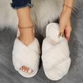 Women's Slippers Fuzzy Slippers Fluffy Slippers House Slippers Warm Slippers Home Daily Solid Color Winter Flat Heel Cute Casual Comfort Satin Faux Fur Loafer Wine Red Bean Paste off white