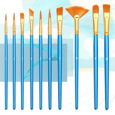 Wood Blue Painting Brushes Nylon Hair Material Oil Brushes Gouache Watercolor Paint Brushes 10 pcs