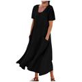 Women's Casual Dress Summer Dress Plain Dress Long Dress Maxi Dress Pocket Street Date Maxi Basic Crew Neck Short Sleeve Loose Fit Black Pink Sky Blue Color S M L XL 2XL Size