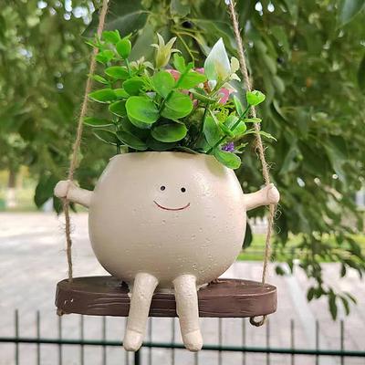 Swing Face Planter Pot Hanging Head for Indoor Outdoor Plant Succulent Pots String of Pearls Live Resin Flower Best Gift Mother and Teacher Appreciation