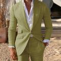 Green Black Pink Men's Linen Suits Summer Beach Wedding Suits 2 Piece Solid Colored Tailored Fit Single Breasted One-button 2024