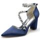 Women's Wedding Shoes Pumps Elegant Luxurious Wedding Party Bridal Bridesmaid Shoes White Wine Black Multicolor Dress Shoes Rhinestone Chunky Heel PointedToe Sexy Satin Ankle Strap Shoes