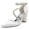 Women's Wedding Shoes Pumps Elegant Luxurious Wedding Party Bridal Bridesmaid Shoes White Wine Black Multicolor Dress Shoes Rhinestone Chunky Heel PointedToe Sexy Satin Ankle Strap Shoes