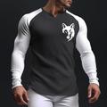 Graphic Color Block Wolf Daily Classic Casual Men's 3D Print T shirt Tee Waffle Shirt Raglan T Shirt Sports Outdoor Holiday Going out T shirt Black White Light Grey Long Sleeve V Neck Shirt Spring