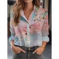 Women's Shirt Blouse Floral Casual Holiday White Pink Green Button Print Long Sleeve Elegant Fashion Daily Shirt Collar Regular Fit Fall Winter