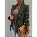 Women's Blazer Fall Formal Button Houndstooth Winnter Windproof Streetwear Regular Fit Outerwear Long Sleeve Yellow S