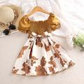 Kids Girls' Dress Floral Flower Short Sleeve Outdoor Casual Puff Sleeve Fashion Daily Cotton Above Knee Casual Dress A Line Dress Floral Dress Summer Spring 1-6 Years Red Brown Green