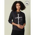 100% Cotton Cross Print Letter Women's Casual Daily T shirt Long Sleeve Crew Neck T shirt Outdoor