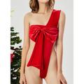 Women's Sexy Lingerie Pure Color Lovers Hot Comfort Christmas Velvet Breathable One Shoulder Sleeveless Backless Summer Spring Red