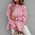 Women's Pullover Sweater Jumper Split Knitted Solid Color Stylish Basic Casual Long Sleeve Sweater Cardigans Round Neck Fall Winter Black Gray Red / Chunky / Going out / Loose