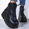 Women's Boots Platform Boots Combat Boots Plus Size Party Outdoor Daily Solid Color Booties Ankle Boots Winter Platform Chunky Heel Round Toe Punk Fashion Gothic PU Lace-up Colorful Black White