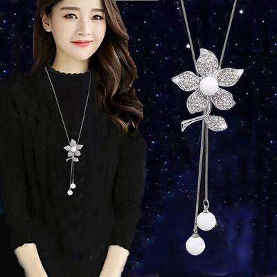 Korean Version Of Autumn And Winter Crystal Sweater Chain Necklace Wholesale High-end Women's Long Chain Versatile Tassel Pearl Pendant With Accessories