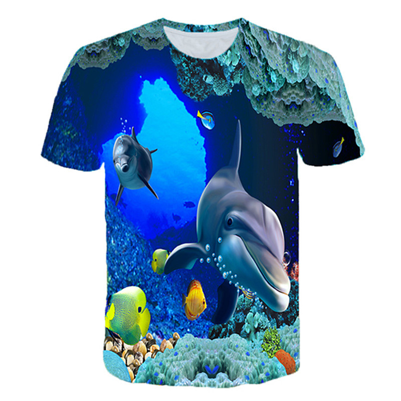 Children's Day Boys 3D Shark 3D Print Fish T shirt Tee Short Sleeve Summer Active Cute Streetwear Kids Toddler 2-12 Years
