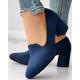 Women's Heels Pumps Slip-Ons Plus Size Wedding Party Office Solid Color Block Heel Round Toe Elegant Vintage Fashion PU Loafer Black Blue