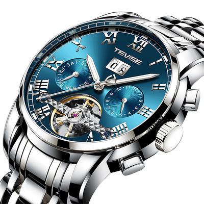 Tevise Mechanical Watch for Men Analog Automatic Watch Self-winding Mens Watches Stylish Formal Style Waterproof Calendar Noctilucent Stainless Steel Wristwatch