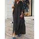 Women's Casual Dress Cotton Linen Dress Black Dress Maxi long Dress Linen / Cotton Blend Fashion Daily Outdoor Daily Vacation Stand Collar Button Pocket Long Sleeve Fall Autumn 2023 Loose Fit Black