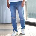 Men's Jeans Trousers Denim Pants Button Pocket Ripped Plain Comfort Breathable Outdoor Daily Going out Fashion Casual Blue