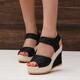 Women's Sandals Wedge Sandals Summer Lace Wedge Heel Peep Toe Casual Polyester Mesh Magic Tape Black Beige