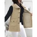 Women's Teddy Vest Long Teddy Coat Fall Sherpa Jacket Fleece Warm Zipper Vest with Pockets Winter Long Coat Windproof Warm Modern Style Sleeveless Plain Pink Red Khaki