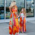 Mommy and Me Dresses Cotton Tie Dye Sunflower Casual Print Black White Orange Sleeveless Midi Mommy And Me Outfits Active Matching Outfits