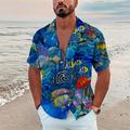 Men's Shirt Camp Collar Shirt Graphic Shirt Aloha Shirt Fish Underwater World Turndown Sea Blue Black Navy Blue Royal Blue Blue 3D Print Outdoor Street Short Sleeve Print Button-Down Clothing Apparel