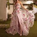 A-Line Prom Dresses Floral Dress Wedding Guest Wedding Party Court Train Sleeveless Strapless Organza with Slit Appliques 2024
