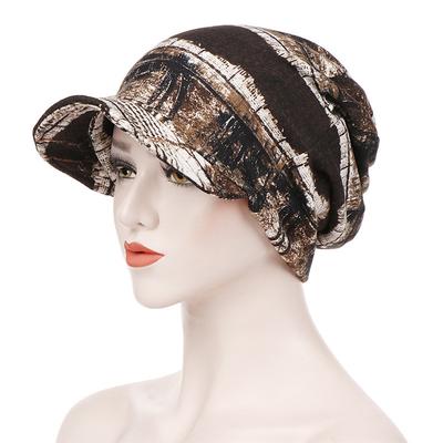 Women's Print Beanies Hat Female Autumn Winter Cotton Baseball Hats Ponytail Vintage Warm Turban Cap Visors Caps