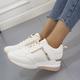 Women's Sneakers Wedge Heels Plus Size Height Increasing Shoes Outdoor Daily Color Block Summer Wedge Heel Round Toe Sporty Classic Casual Tennis Shoes Walking Polyester PU Lace-up White Pink Light