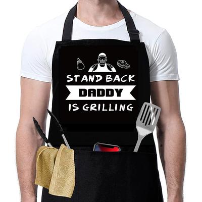 BBQ Black Chef Apron For Women and Men, Kitchen Cooking Apron, Personalised Gardening Apron, Grill Master, Adjustable with Pocket Waterproof Oil Proof