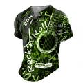 Rock N Roll Guitar Mens Graphic Shirt And 3D Red Summer Cotton Henley Tee Musical Instrument Clothing Apparel Print Daily Sports Short Sleeve Concert