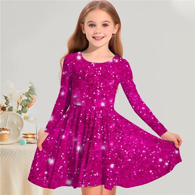 Girls' 3D Color Gradient Dress Long Sleeve 3D Print Spring Fall Vacation Sports Outdoor Daily Cute Casual Beautiful Kids 3-12 Years Casual Dress A Line Dress Above Knee Regular Fit