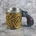 Stainless Steel Bullet Pattern Beer Mug, Steel Bullet Coffee Mugs Pistol Shape Handle Coffee Mug for Boyfriend, Father, Chritmas Xmas Gift