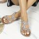 Women's Sandals Boho Bohemia Beach Flat Sandals Plus Size Outdoor Beach Summer Rhinestone Flat Heel Elegant Casual PU Loafer Silver Rose Gold Black