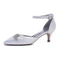 Women's Pumps D'Orsay Two-Piece Bridal Shoes Buckle Kitten Heel Pointed Toe Satin Ankle Strap Black White Ivory