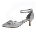 Women's Pumps D'Orsay Two-Piece Bridal Shoes Buckle Kitten Heel Pointed Toe Satin Ankle Strap Black White Ivory