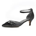 Women's Pumps D'Orsay Two-Piece Bridal Shoes Buckle Kitten Heel Pointed Toe Satin Ankle Strap Black White Ivory