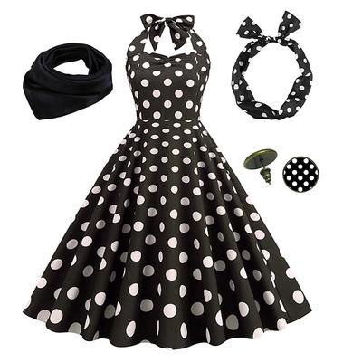Elegant Polka Dots Retro Vintage Grease Outfits A-Line Dress Swing Dress Flare Dress Doll Polka Dot Fancy Dress Women's Party / Evening Adults' Dress Headband Homecoming Dresses