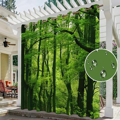 Waterproof Outdoor Curtain Privacy, Sliding Patio Curtain Drapes, Pergola Curtains Grommet 3D Forest Landscape For Gazebo, Balcony, Porch, Party, 1 Panel