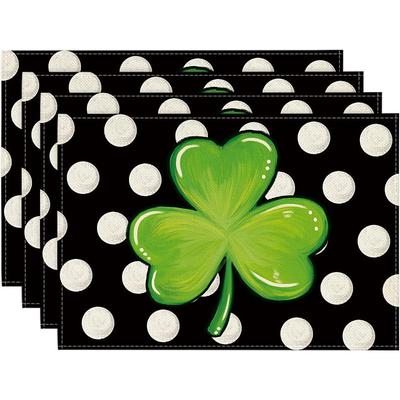 St. Patrick's Day Placemat, Clover Table Decoration, Non slip and Thermal Insulation Linen Mats Seasonal Spring Table Mats for Party Kitchen Dining Decoration