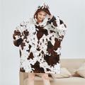 Adults' Oversized Hoodie Blanket Wearable Blanket With Pocket Milk Cow Spot Onesie Pajamas Flannel Fabric Cosplay For Men and Women Christmas Animal Sleepwear Cartoon