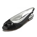 Women's Wedding Shoes Plus Size Bridal Shoes Side-Draped Flat Heel Peep Toe Slingback Satin Black White Ivory