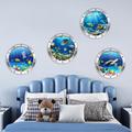 4PCS Underwater World Submarine False Window Sticker Bedroom Bedside Children's Room Crystal Hard Plate Decoration Wall Decal Ocean World 3D Window Submarine Home Decoration Wall Decal Christmas