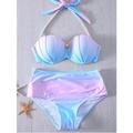 2 pcs Swimwear Bikini Swimsuits Mermaid Women's Solid Color Polyester Bra Briefs