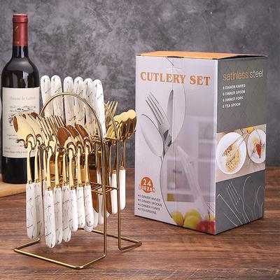 Cutlery Set, Western Steak Flatware with 24 Knives, Forks Spoons, Stylish Versatile Cultured High-end Tableware For Coffee Dessert Cake Ice Cream Bread, Kitchen Tableware, Gift Box, Table Decoration