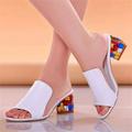 Women's Mules Block Heel Sandals Plus Size Outdoor Slippers Outdoor Beach Summer Rhinestone Chunky Heel Open Toe Elegant Casual Minimalism Faux Leather Loafer Black White Purple