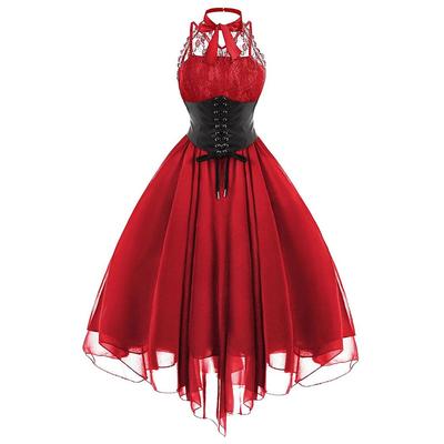 Women's Sleeveless Gothic Dress with Corset Halter Lace Swing Cocktail Dress Tulle Dress Formal Casual Halloween Punk Hippie Dresses