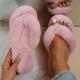 Women's Slippers Flip-Flops Furry Feather Fuzzy Slippers Fluffy Slippers House Slippers Home Daily Solid Color Winter Flat Heel Open Toe Fashion Casual Comfort Faux Fur Loafer Black Pink Beige